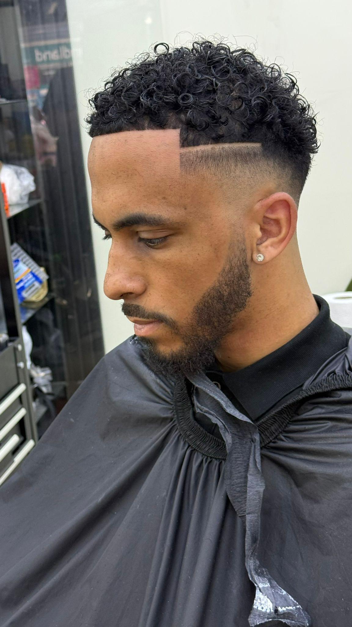 Curly top with precision fade